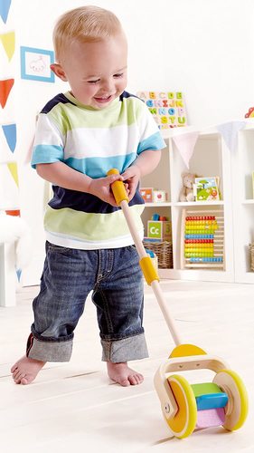 משחק דחיפה מעודד הליכה עם גלגלים שקטים מעץ - קשת הצבעים