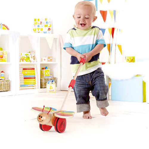 משחק דחיפה מעודד הליכה עם גלגלים שקטים מעץ - פרפר