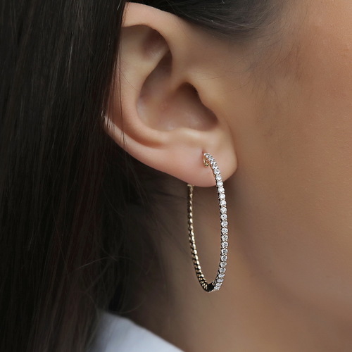 עגילי חישוק יהלומים 0.66ct מזהב 14K