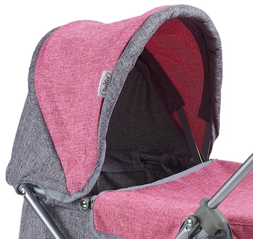 עגלת בובה 4 גלגלים עם סל שכיבה My Doll Carrycot - ורוד/אפור