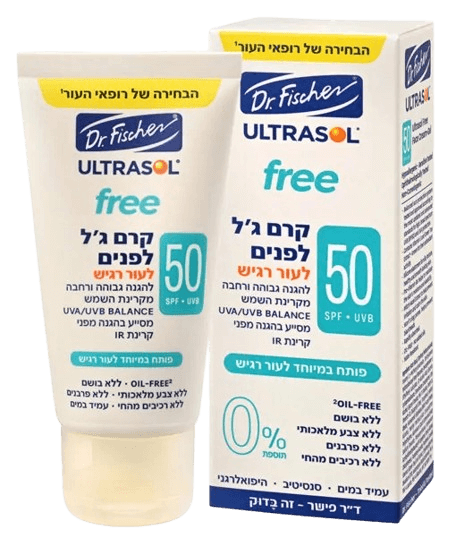 אולטרסול | FREE | קרם ג'ל אנטי אייג'ינג לפנים | SPF50 | ללא שמנים | מכיל 50 מ"ל