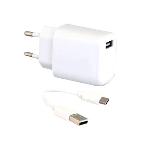 מטען קיר 2.1Aי  USB+כבל TYPE-C לבן