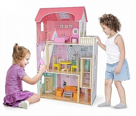 בית בובות גדול מעץ שלוש קומות עם מעלית