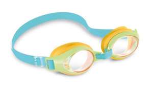 משקפי שחייה לילדים JUNIOR בגיל 3-8 עם עדשות UV ורצועה מתכווננת - ירוק/כתום