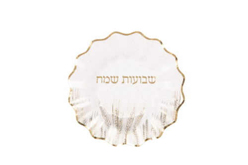 צלחות נייר בינוניות שבועות זהב לבן - 10 יח'
