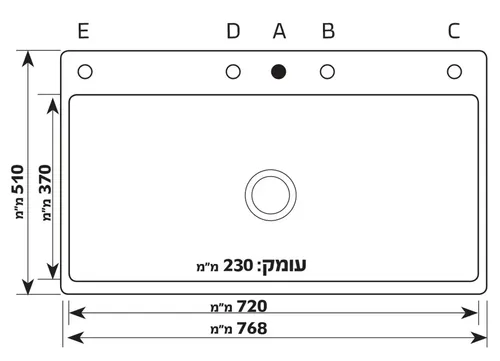 גימור גרניט מט בגוון מונסטון, עמיד לכתמים ושריטות, מתאים להתקנה שטוחה או תחתונה, דגם 77X51.