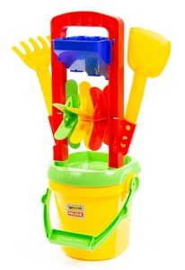 סט 4 חלקים למשחקי ים ובריכה - דלי עם ידית, שבשבת חול וכלי משחק