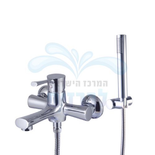 ערכת ברז מהקיר (סוללת קיר) לאמבטיה כולל מזלף וצינור מדגל יערה 44010 | כרום ניקל