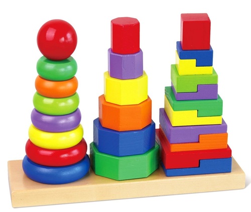 שלושה מגדלי בניה והשחלה גיאומטרים צבעוניים 26 חלקים