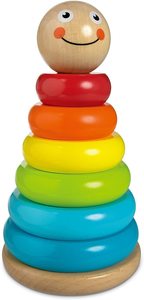 מגדל טבעות מתנדנד מעץ 7 חלקים - צבעוני