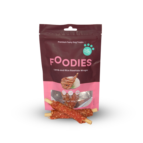 חטיף FOODIES פודיס גלילת כבש, אורז ועור בקר, 100 גרם