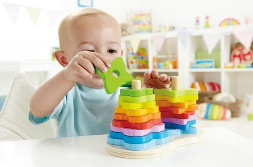 משחק השחלת צורות כפול מעץ - קשת הצבעים