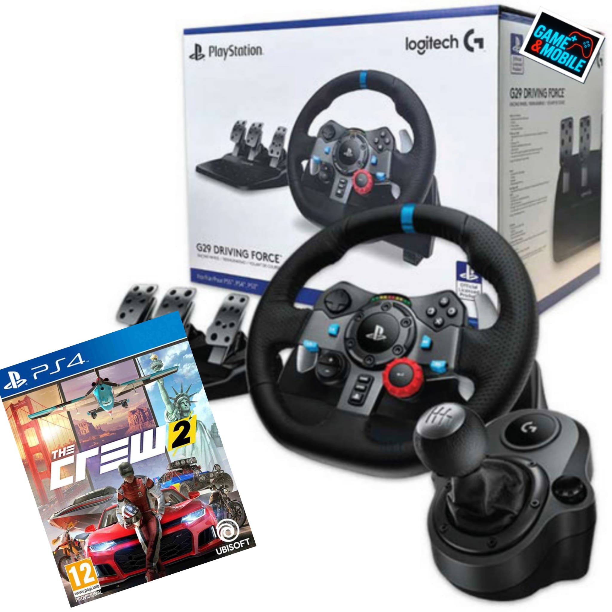 LOGITECH DRIVING FORCE G29+ SHIFTER + GAME THE CREW 2 PS4 הגה