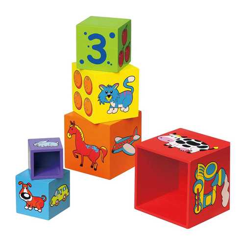 מגדל 6 קוביות צבעוניות מעץ