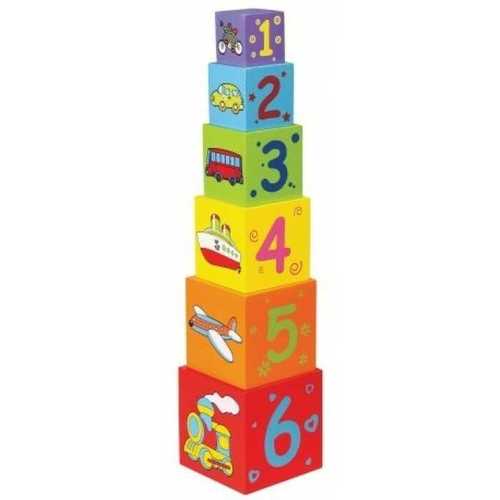מגדל 6 קוביות צבעוניות מעץ