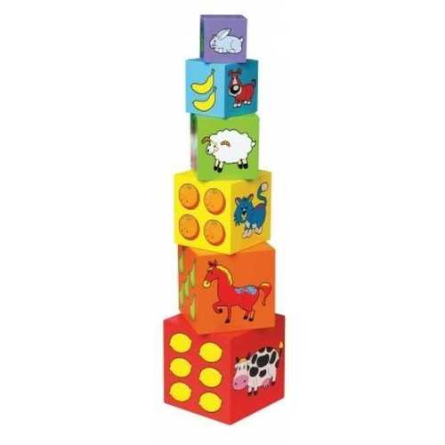 מגדל 6 קוביות צבעוניות מעץ