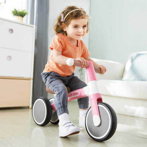 אופני איזון עם 3 גלגלים וכיסא מתכוונן - ורוד