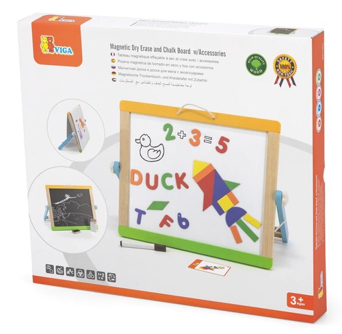 לוח ציור וכתיבה לימודי, מגנטי, דו צדדי + 65 מגנטים ואביזרים נוספים