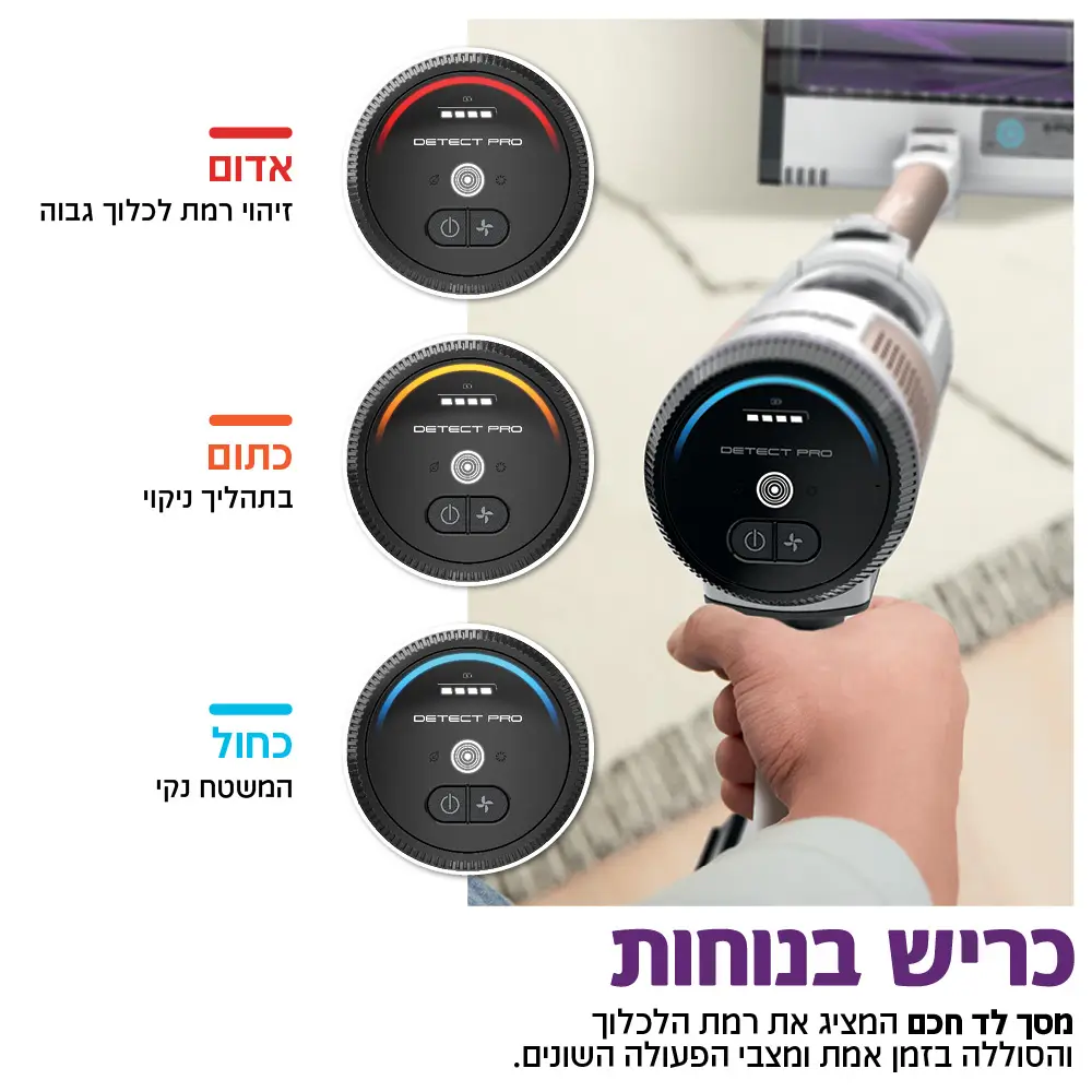 שואב אבק אלחוטי Detect Pro מסך לד חכם