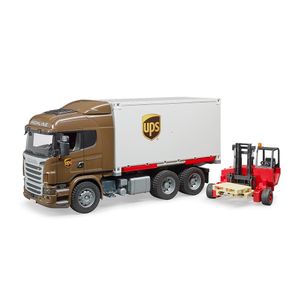 משאית הובלה UPS סקניה עם ארגז נפתח ומלגזה עם משטחים -03581 BRUDER