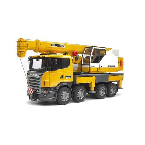 משאית סקניה עם מנוף ליבר ועם אור וצליל 03570 – BRUDER