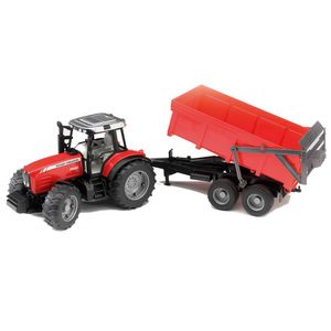 טרקטור אדום עם עגלה אדומה - 02045 BRUDER Massey Ferguson 7480 with trailer