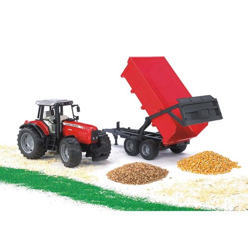 טרקטור אדום עם עגלה אדומה - 02045 BRUDER Massey Ferguson 7480 with trailer