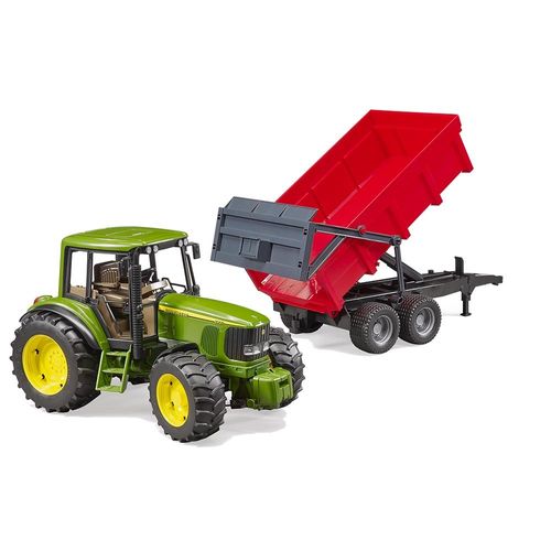טרקטור ג’ון דיר + עגלה אדומה - 020576 Bruder John Deere Tractor 6920 With Trailer