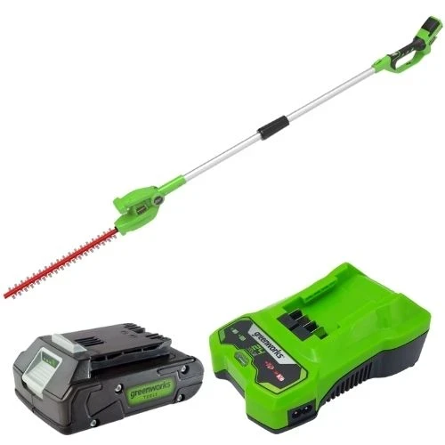 מגזמת גובה 24V (דגם משופר 2.2מ')+ סוללה 2.0Ah + מטען מהיר greenworks