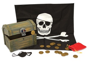 תיבת פיראטים מעץ עם שלל אביזרים ותא סודי