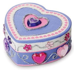 קופסת תכשיטים מעץ בצורת לב לקישוט עצמי עם 12 מדבקות יהלומים