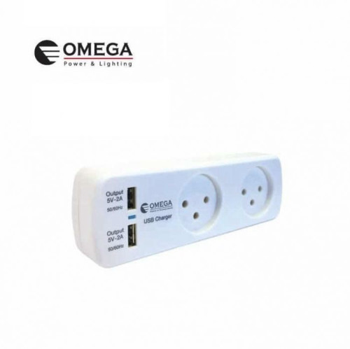 מפצל חשמל T2 + שניים USB זרם טעינה OMEGA 2A