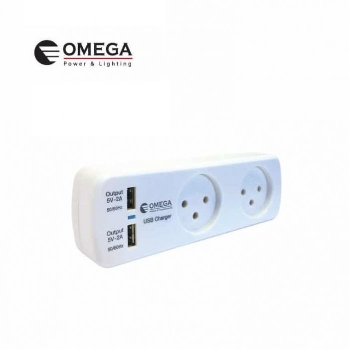 מפצל חשמל T2 + שניים USB זרם טעינה OMEGA 2A