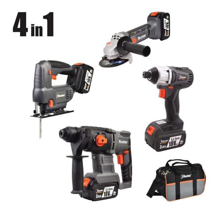 סט 4 כלים נטענים , 2 סוללות מטען מהיר 6.5 בתיק 5AH