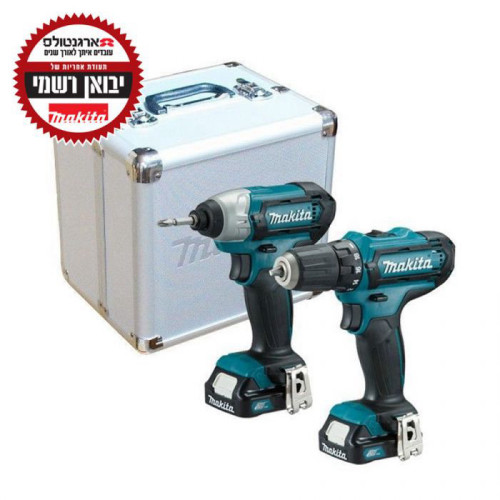 סט מברגה / מקדחה + אמפקט CLX224SX 12V TD110D + DF333D כולל 2 סוללות 1.5AH ומטען מתוצרת Makita מקיטה יבואן רשמי