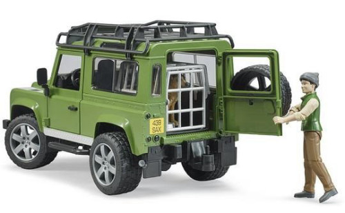 ג'יפ שטח לנדרובר דיפנדר Land Rover Defender כולל דמות שומר יערות וכלב ציד