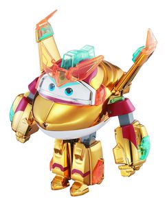 מטוס על גולדן בוי משנה צורה מרובוט משגר אגרופים למטוס עם אורות וצלילים