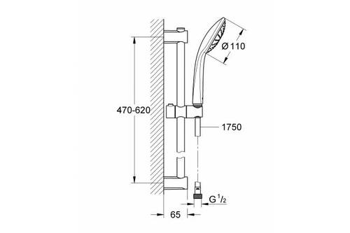 מידות 27322000 GROHE | ערכה (מוט) קומפלט למקלחת גרואה VITALIO JOY | מצב זרימה אחד.