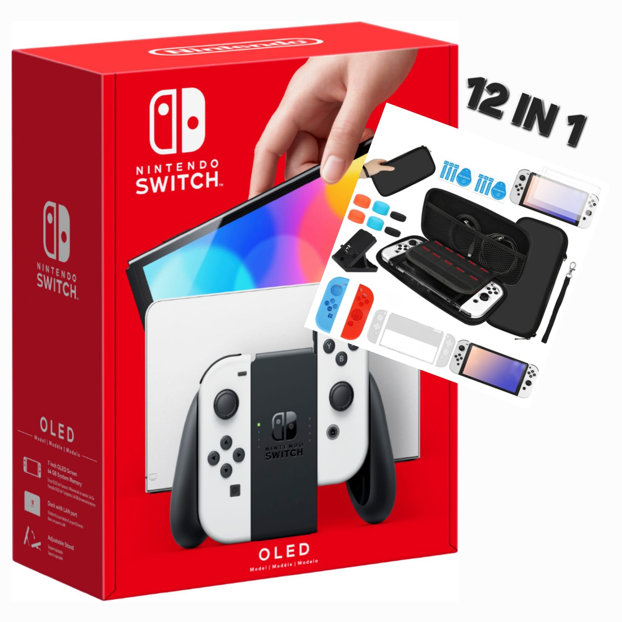 NINTENDO SWITCH OLED 64GB - WHITE + 12IN1
