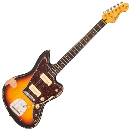 זוית נוספת Vintage V65 ICON Vibrato Electric Guitar - Distressed Tobacco Sunburst