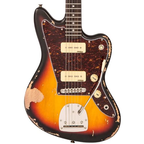 זוית נוספת Vintage V65 ICON Vibrato Electric Guitar - Distressed Tobacco Sunburst