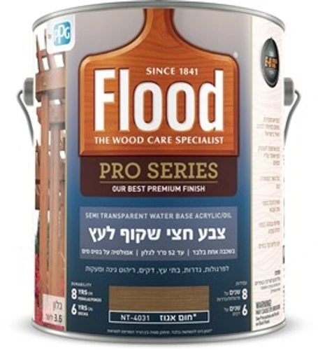 צבע לעץ חצי שקוף על בסיס מים 3.6 ליטר - בשכבה אחת בלבד FLOOD Semi Transparent Pro Series