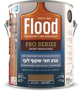 צבע לעץ חצי שקוף על בסיס מים 3.6 ליטר - בשכבה אחת בלבד FLOOD Semi Transparent Pro Series