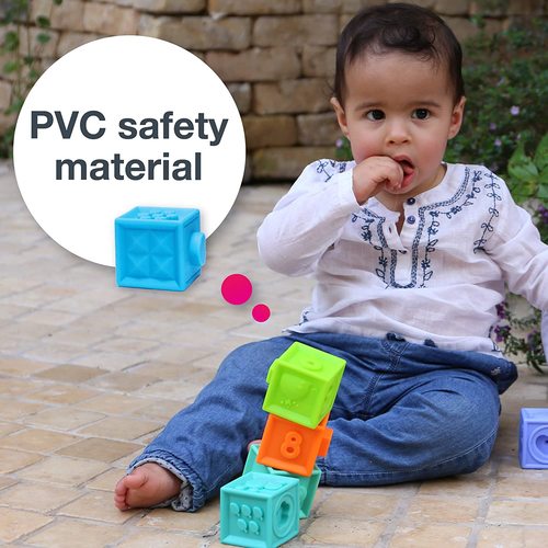 10 קוביות משחק רכות עם מגוון טקסטורות ללימוד צבעים, צורות, חיות ומספרים 