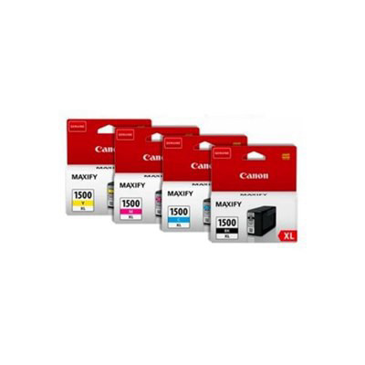 מארז דיו מקורי Canon 1500XL כולל את ארבעת הצבעים המחסנית השחורה עד 1,200 דפים וכל צבע עד 1,000 דף