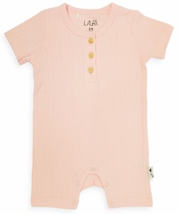 אוברול לתינוק עם שרוול קצר פוינטל 100% כותנה - 3-6 ורוד