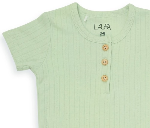 אוברול לתינוק עם שרוול קצר פוינטל 100% כותנה - 3-6 ירוק