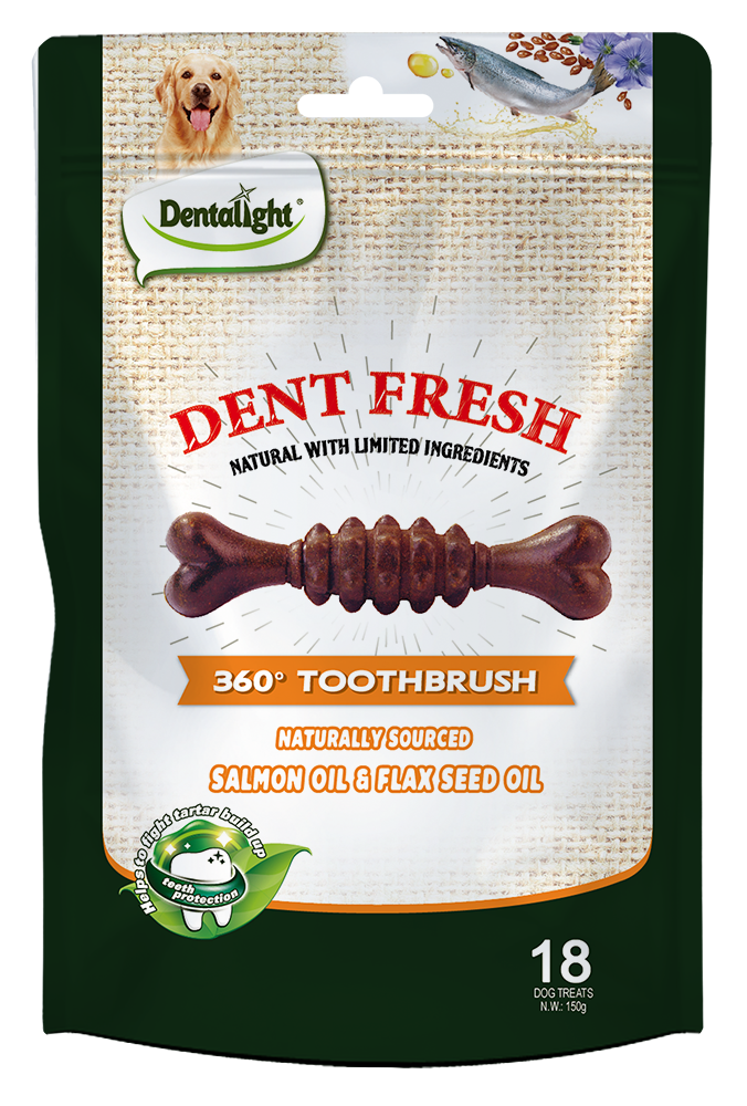 dent fresh - חטיף דנטלי מועשר בשמן סלמון לטיפוח הפרווה 150 גרם