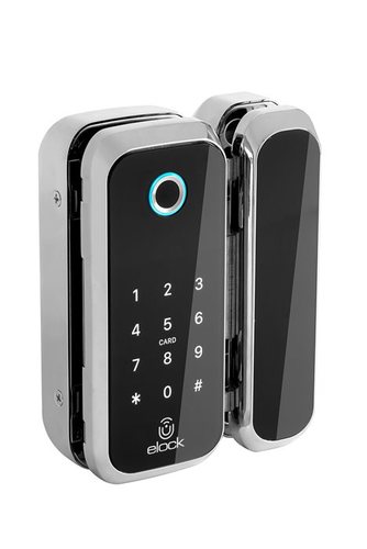 מנעול לדלת זכוכית עם טביעת אצבע וקודן elock קריסטל
