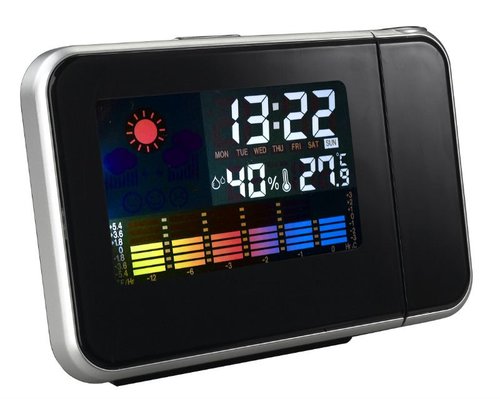 מקרן שעון מעורר LED צבעוני, מודד טמפ' ולחות